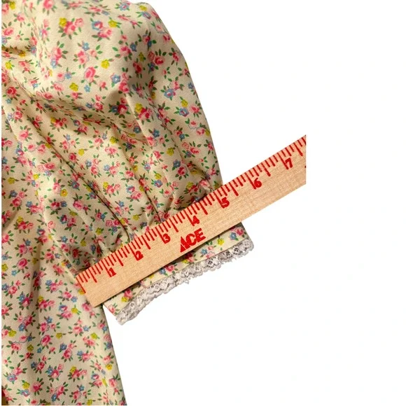 Vintage Cottagecore XS Puff Shoulder Prairie Dress Liberty Floral Butter Yellow - Picture 10 of 12